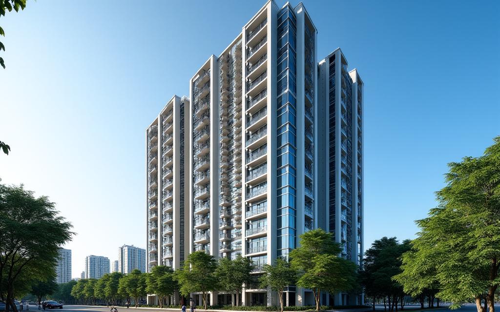 The facade of a modern condominium in Bishan.